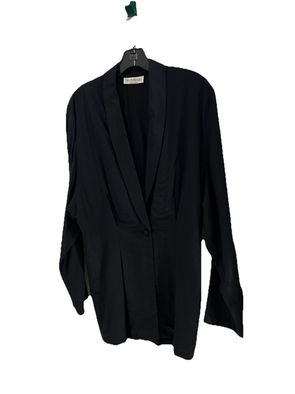 La Chateau Made In Canada Black One Button Long Line Pleated Jacket Sz 9 Vintage